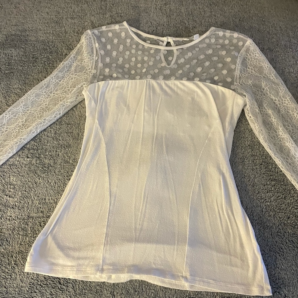 Victoria’s Secret lacy-sheer, long sleeve top
